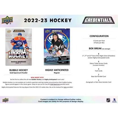 2022/23 Upper Deck Credentials Hockey Hobby Box