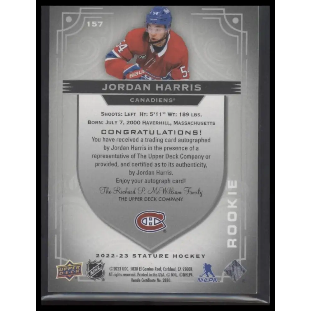 2022-23 Upper Deck Stature #157 Jordan Harris Autographs #/199