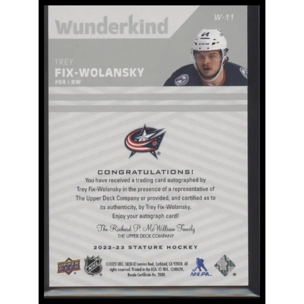 2022-23 Upper Deck Stature #W-11 Trey Fix-Wolansky Wunderkind