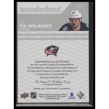 2022-23 Upper Deck Stature #W-11 Trey Fix-Wolansky Wunderkind