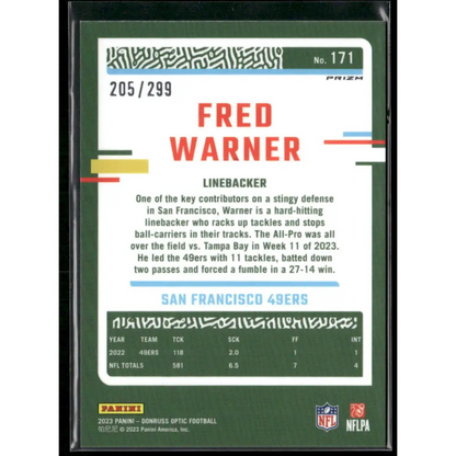 2022 Donruss Optic #171 Fred Warner Aqua #/299