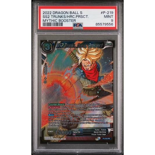 2022 DRAGON BALL SUPER MYTHIC BOOSTER SS2 TRUNKS/HRC.PRSCT. #P-219 - PSA 9 - Graded DBZ PSA 9