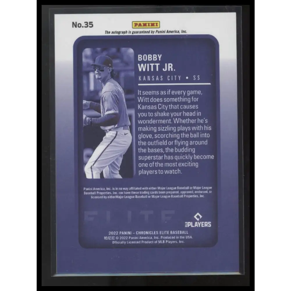 2022 Panini Chronicles #35 Bobby Witt Jr. Elite Autographs