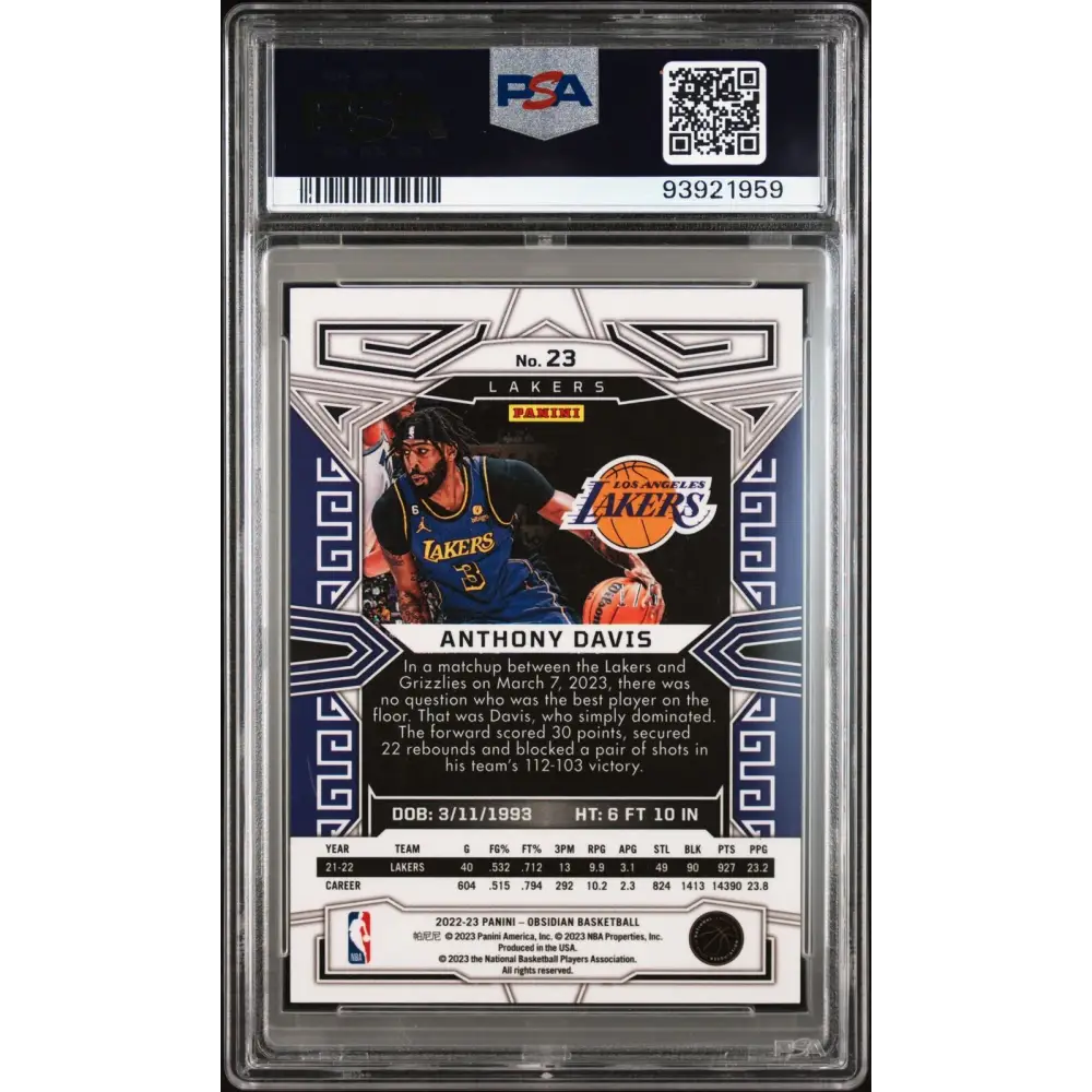 2022 Panini Obsidian #23 Anthony Davis Electric Etch Red PSA 9 #1/5