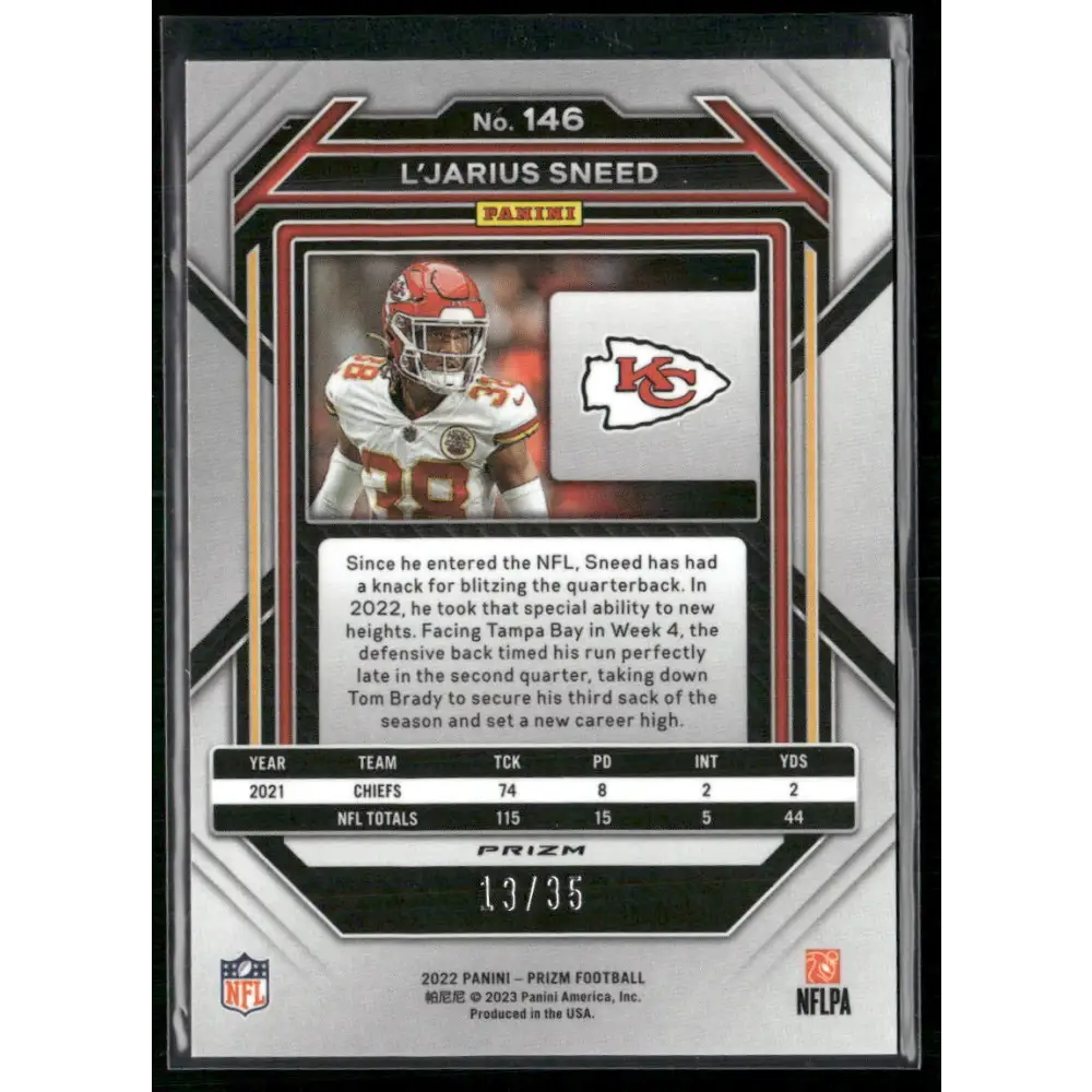 2022 Panini Prizm #146 L’Jarius Sneed No Huddle Purple #/35