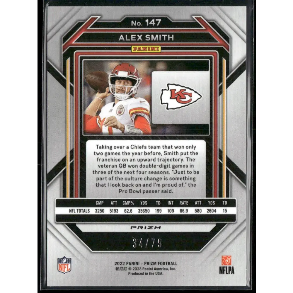2022 Panini Prizm #147 Alex Smith No Huddle Blue #/79