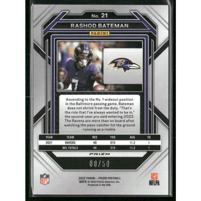 2022 Panini Prizm #21 Rashod Bateman No Huddle Red #/50