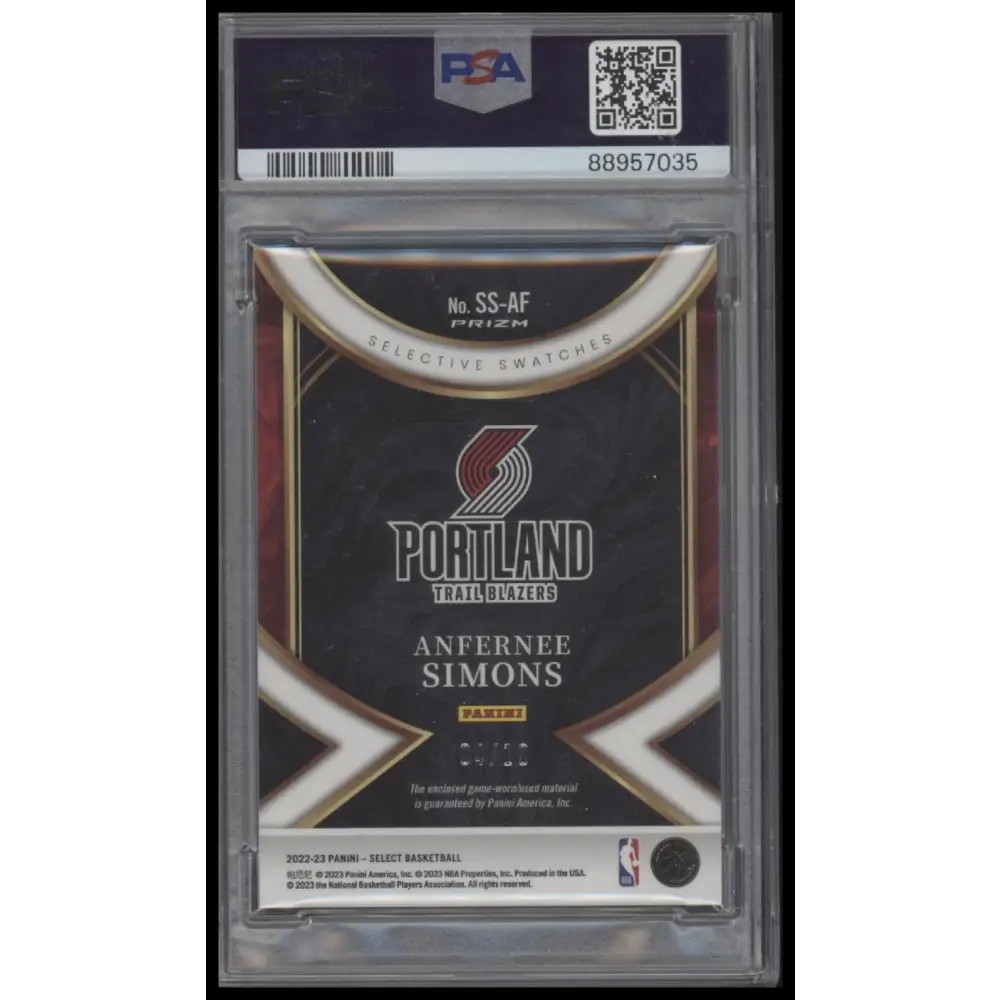 2022 Panini Select Selective Swatches #SSAF Anfernee Simons -Gold PSA 9