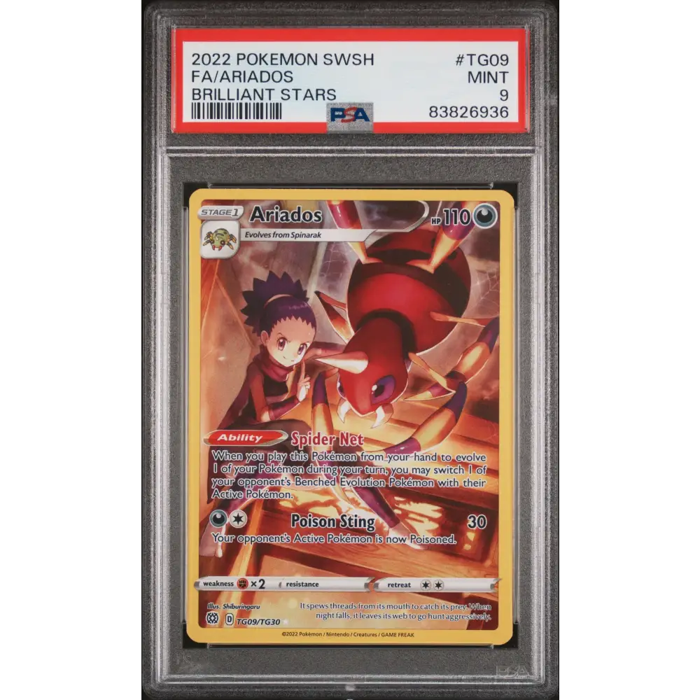 2022 POKEMON SWORD & SHIELD BRILLIANT STARS Full Art ARIADOS #TG09 PSA 9 - Graded Pokémon PSA 9