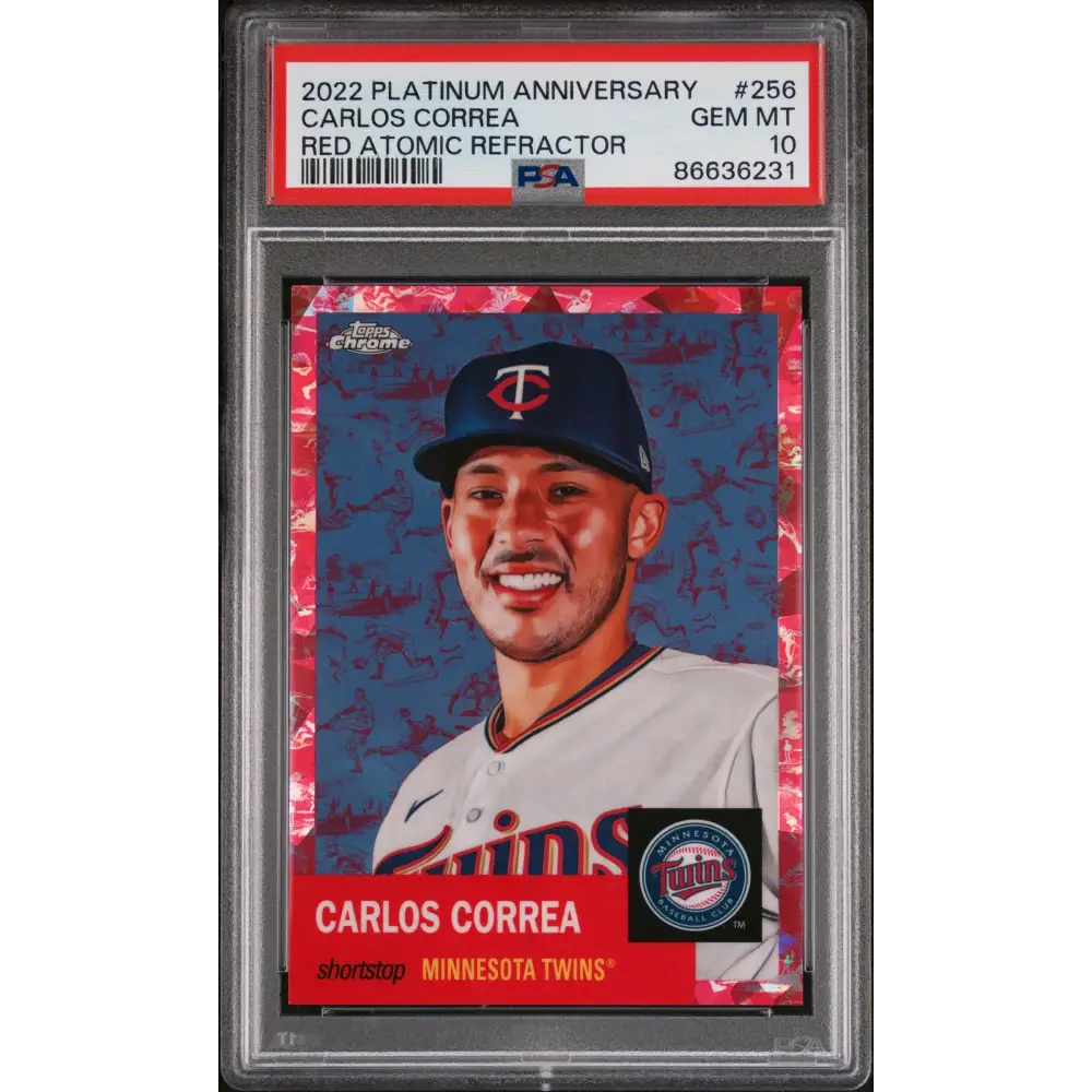 2022 TOPPS CHROME PLATINUM CARLOS CORREA RED ATOMIC REF 256 PSA 10 - Graded Sports Cards PSA 10