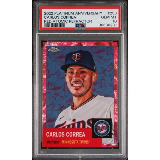 2022 TOPPS CHROME PLATINUM CARLOS CORREA RED ATOMIC REF 256 PSA 10 - Graded Sports Cards PSA 10