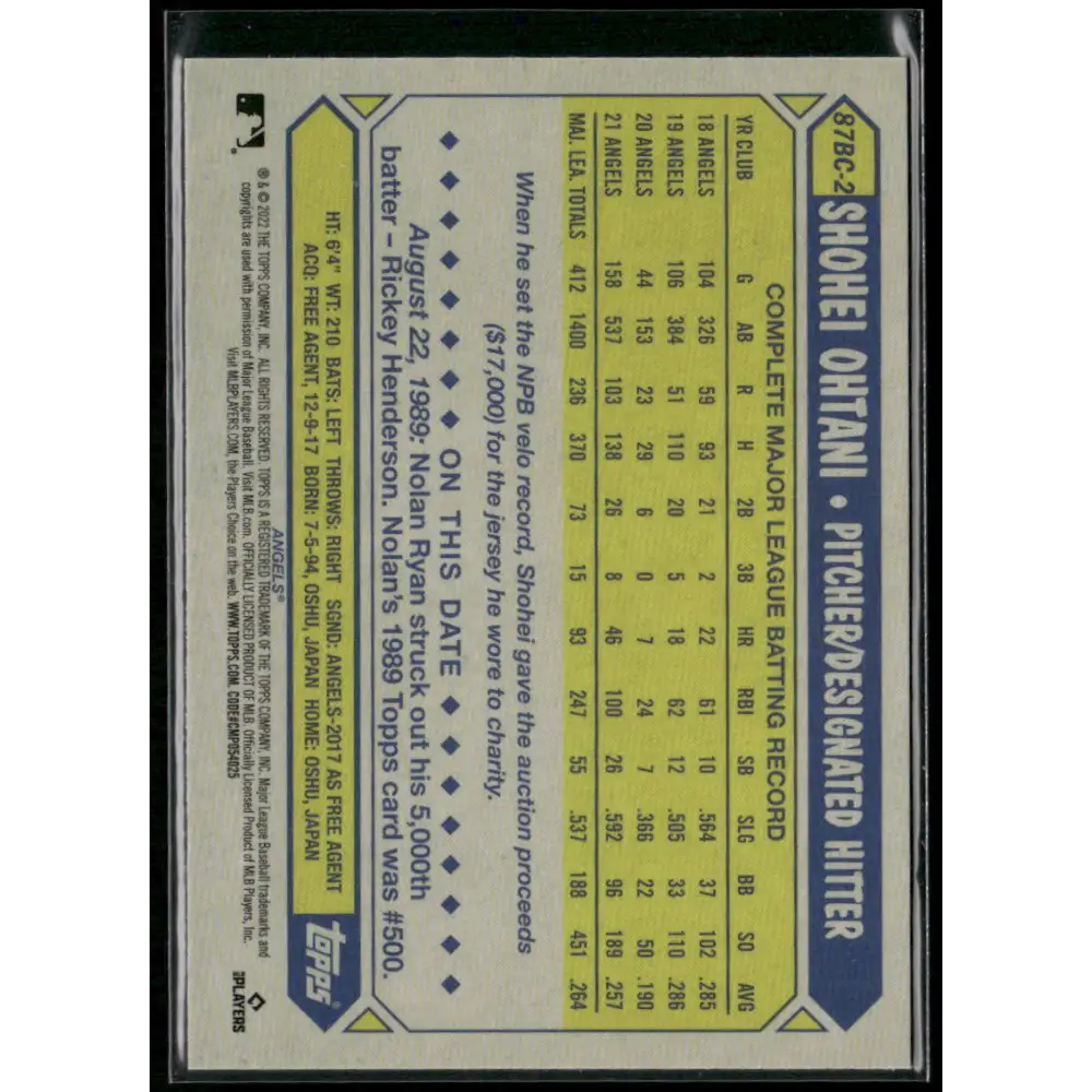 2022 Topps Chrome Shohei Ohtani 1987 Topps Baseball 35th Anniversary