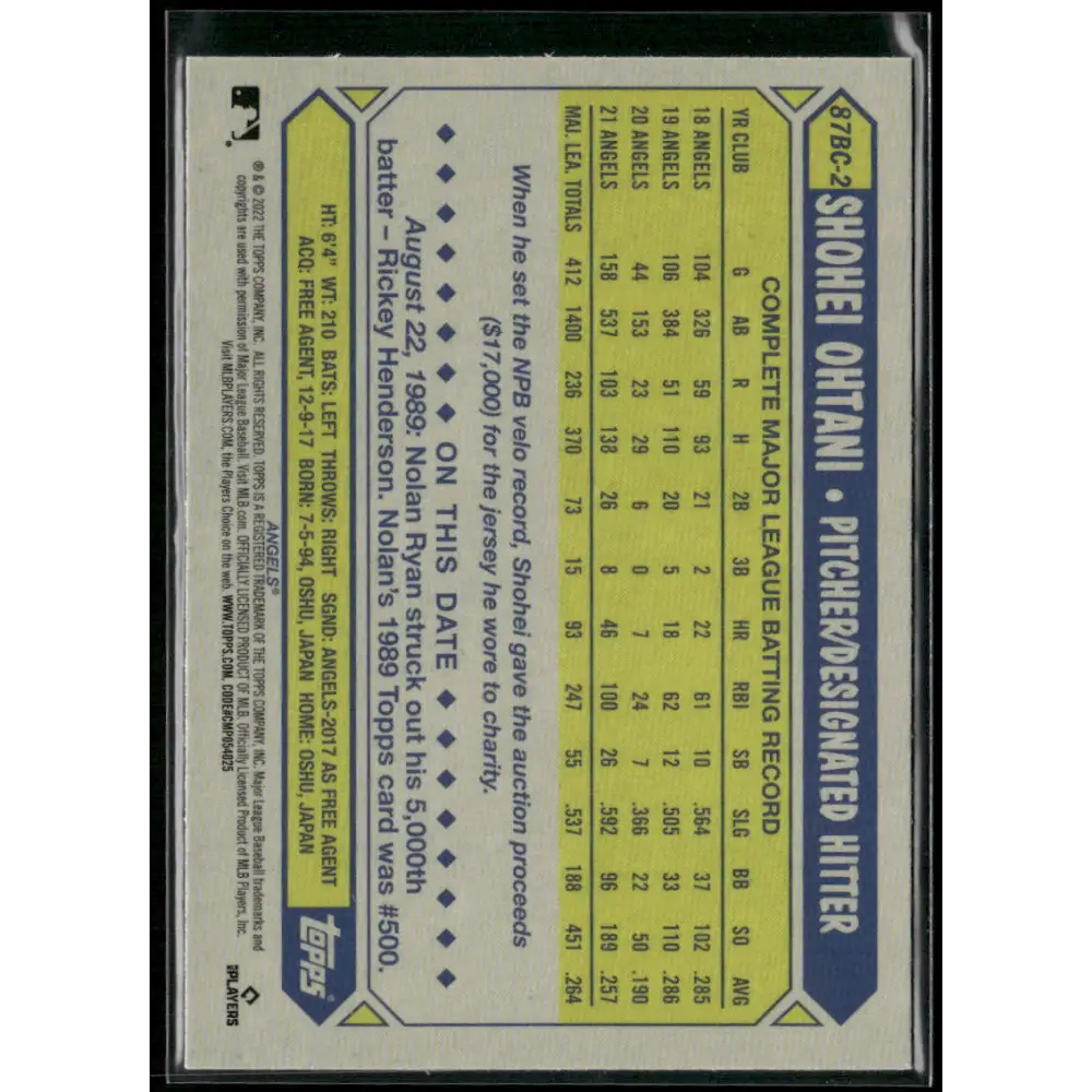 2022 Topps Chrome Shohei Ohtani 1987 Topps Baseball 35th Anniversary