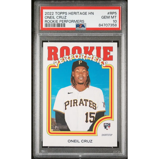 2022 TOPPS HERITAGE HIGH NUMBER ROOKIE PERFORMERS ONEIL CRUZ #RP5 - PSA 10 - Graded Sports Cards PSA 10