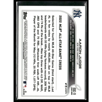 2022 Topps Update #ASG-19 Aaron Judge 2022 MLB All-Star Game