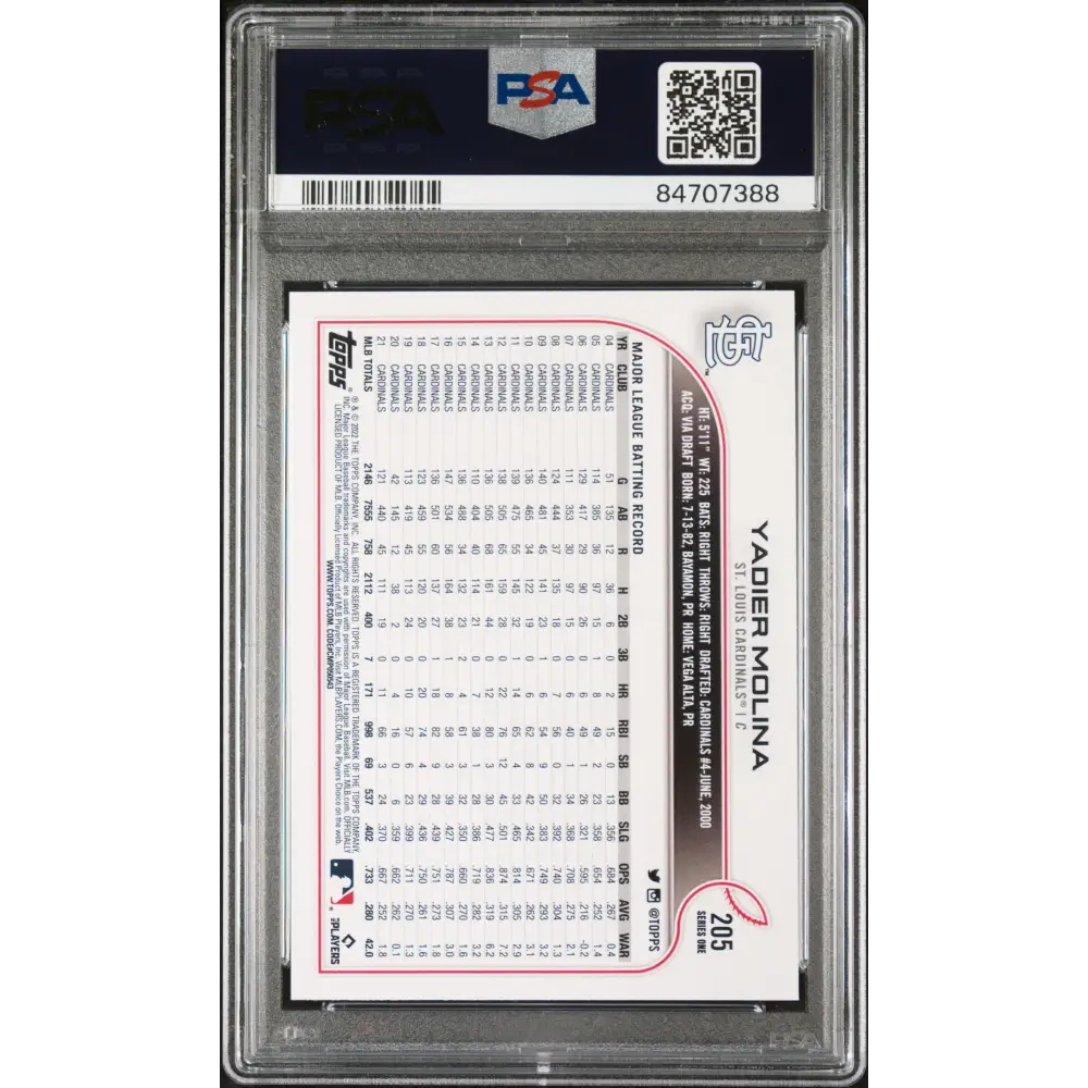 2022 TOPPS YADIER MOLINA #205 - PSA 10 - Graded Sports Cards PSA 10