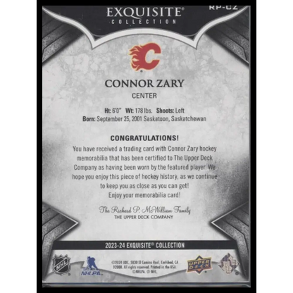 2023-24 Black Diamond #RP-CZ Connor Zary Exquisite Collection Rookies Patch #/99