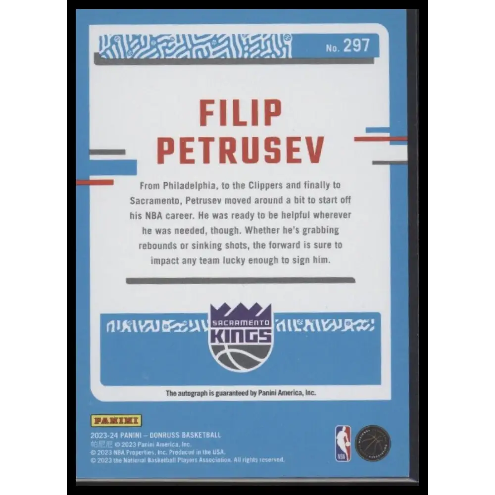 2023-24 Donruss #297 Filip Petrusev Rated Rookies Signatures Choice