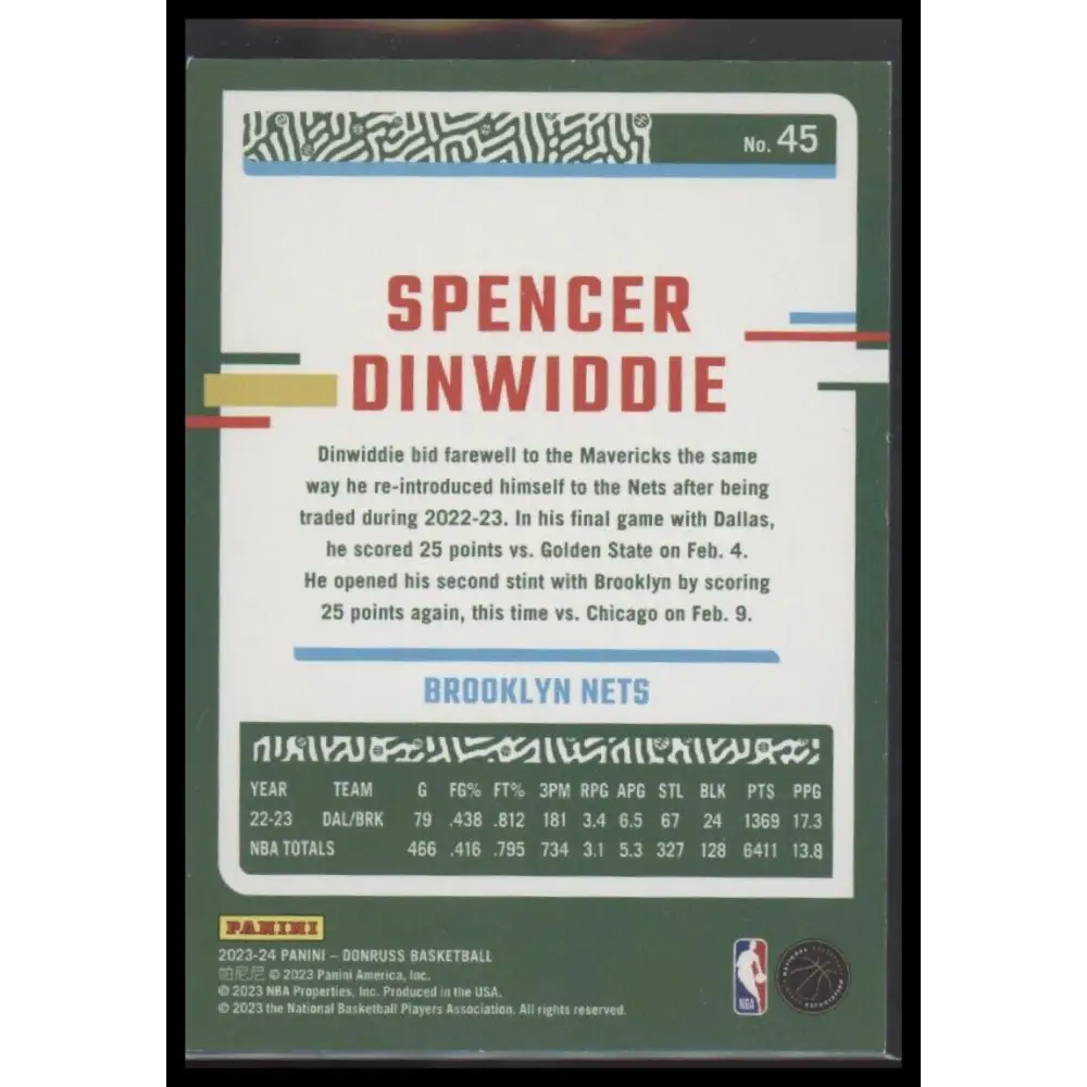 2023-24 Donruss #45 Spencer Dinwiddie Choice Gold #/10