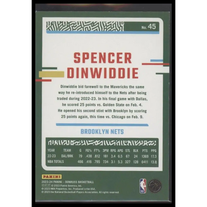 2023-24 Donruss #45 Spencer Dinwiddie Choice Gold #/10