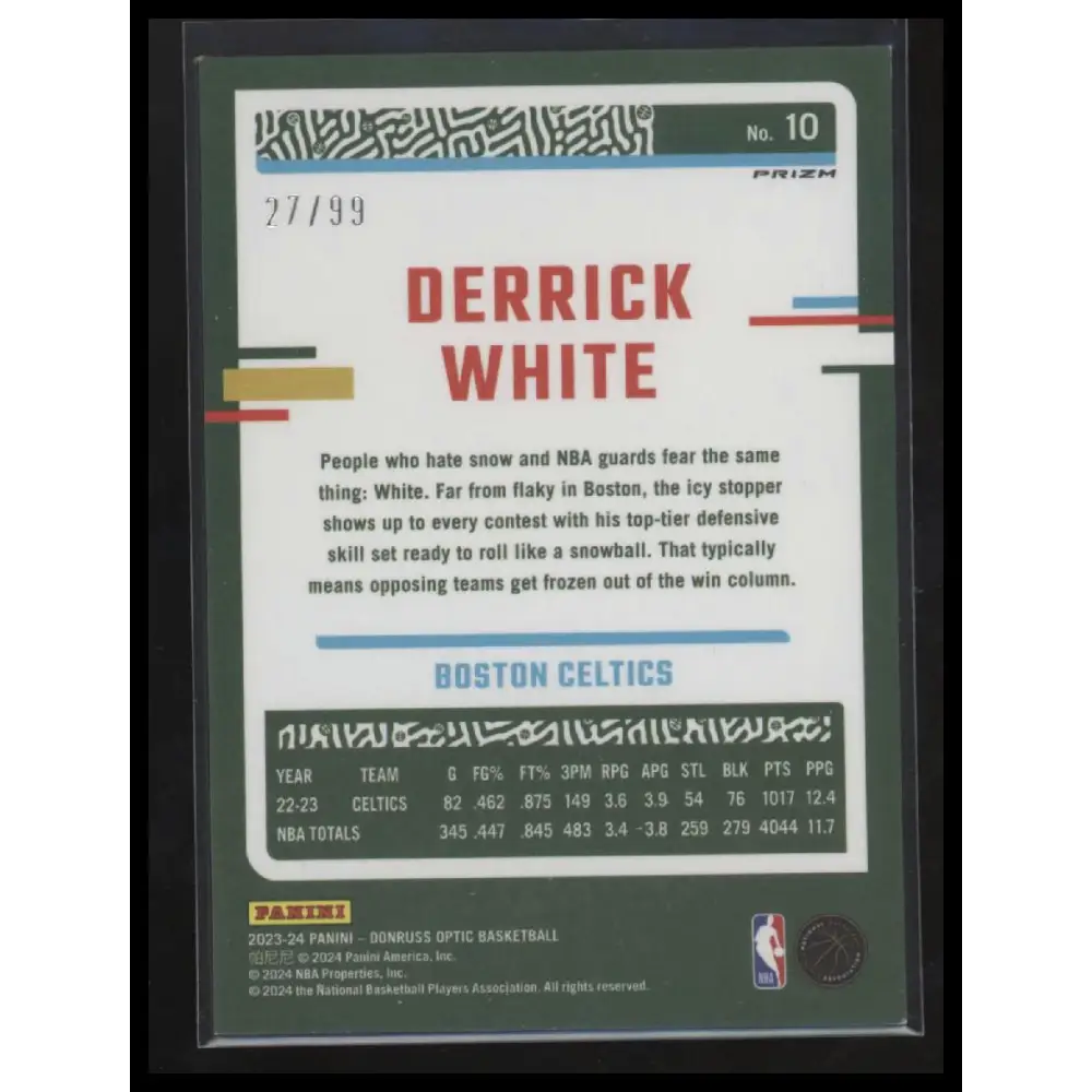 2023-24 Donruss Optic #10 Derrick White Fast Break Purple #/99