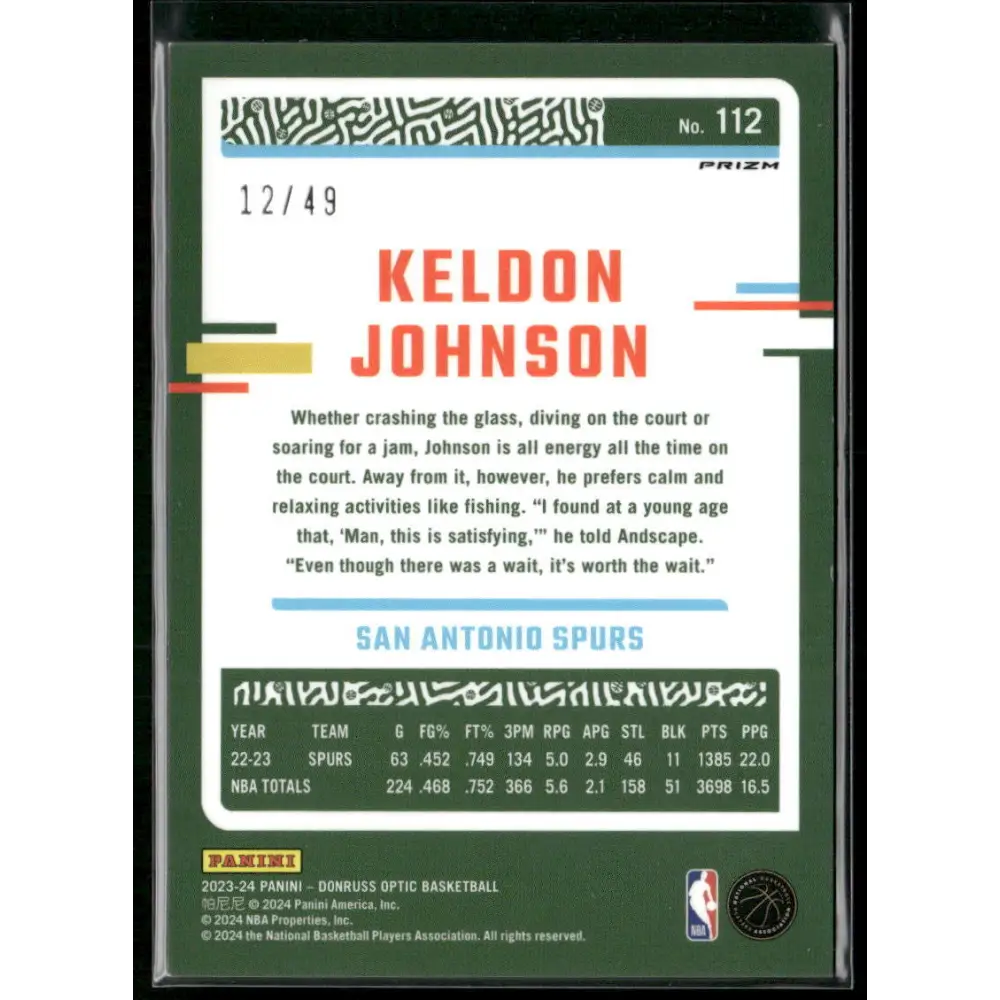 2023-24 Donruss Optic #112 Keldon Johnson Fast Break Blue #/49