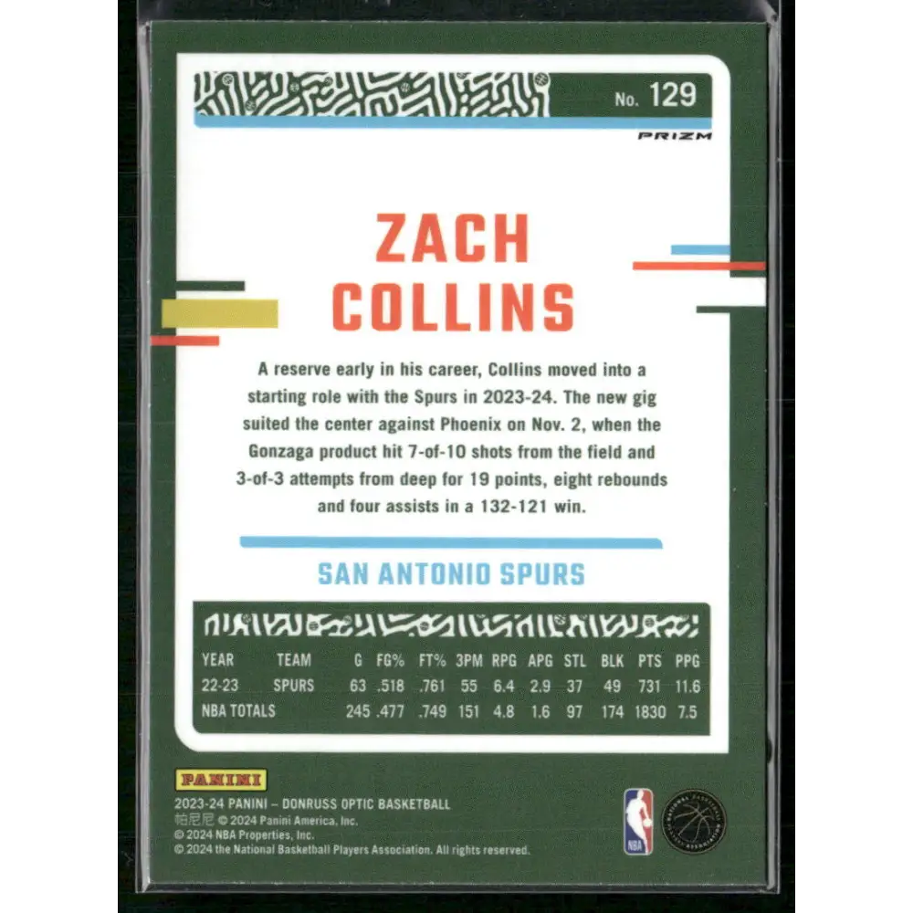 2023-24 Donruss Optic #129 Zach Collins Jazz