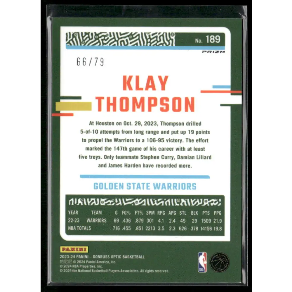 2023-24 Donruss Optic #189 Klay Thompson Pink Velocity #/79
