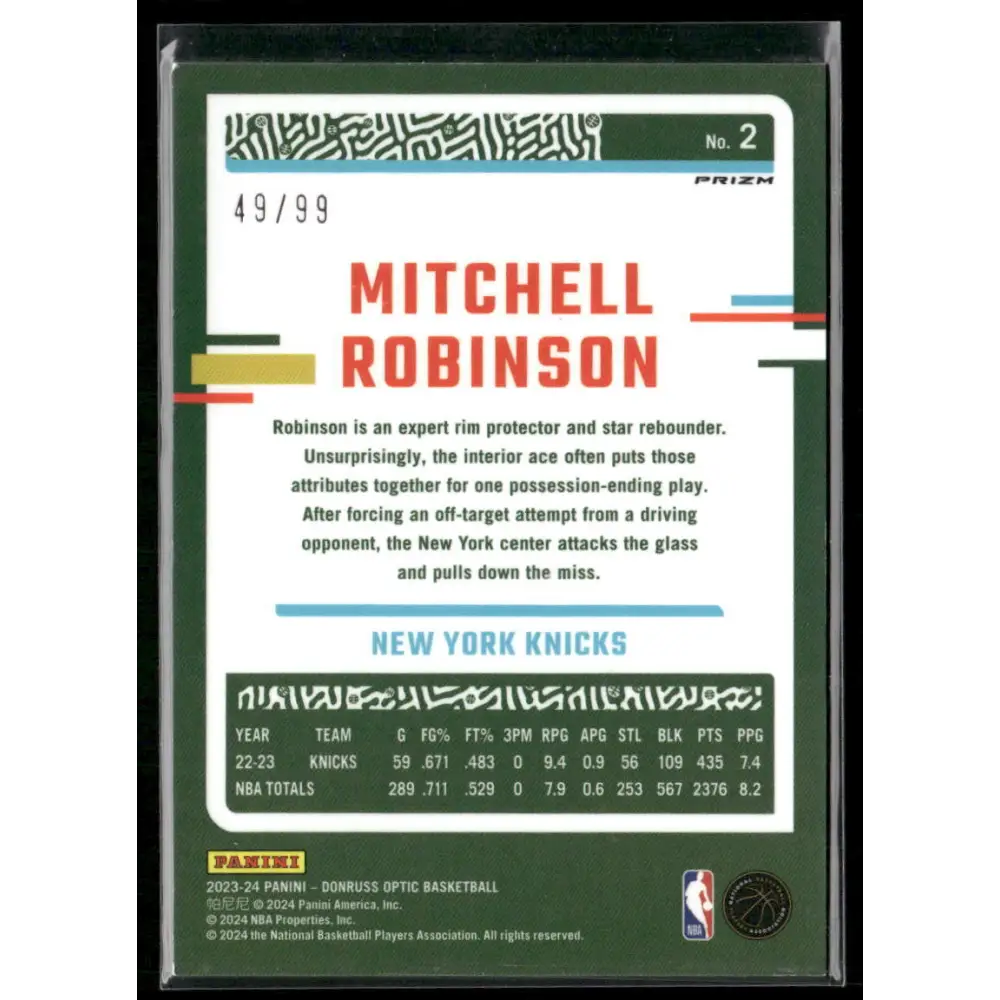 2023-24 Donruss Optic #2 Mitchell Robinson Fast Break Purple #/99