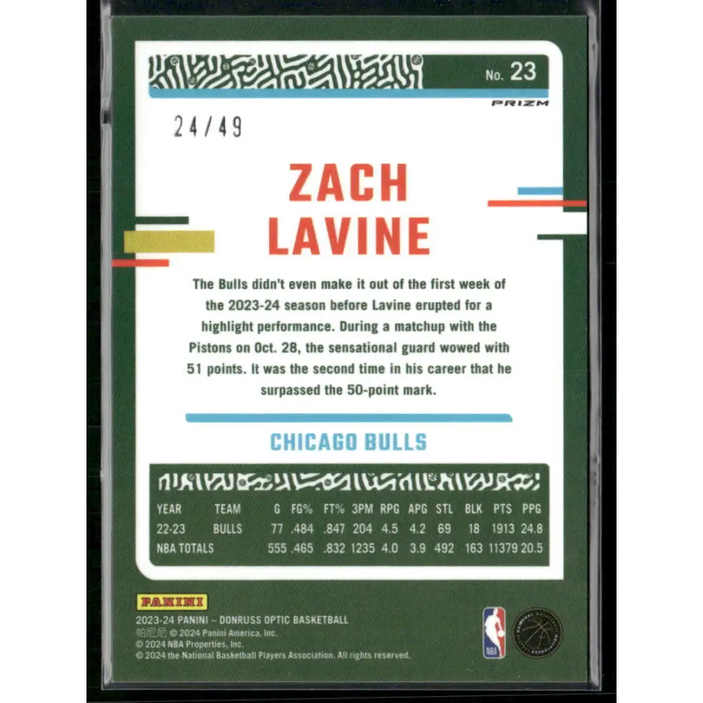 2023-24 Donruss Optic #23 Zach LaVine Blue #/49