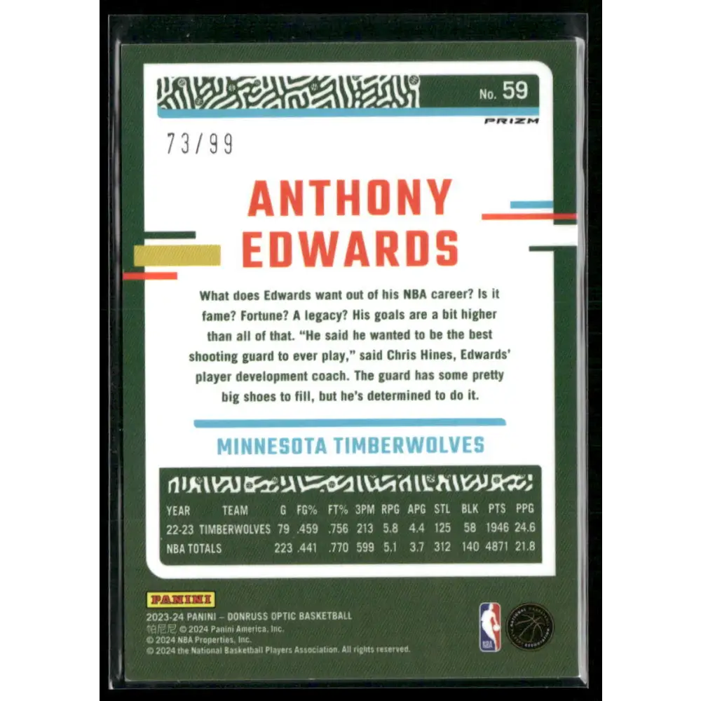 2023-24 Donruss Optic #59 Anthony Edwards Fast Break Purple #/99