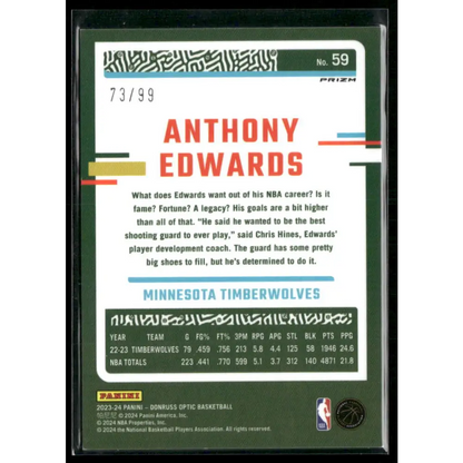 2023-24 Donruss Optic #59 Anthony Edwards Fast Break Purple #/99