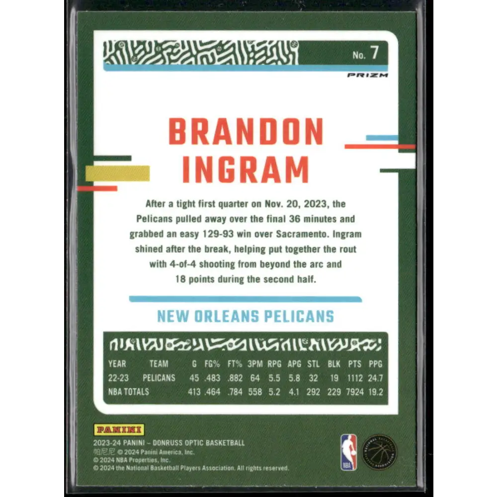 2023-24 Donruss Optic #7 Brandon Ingram Choice Red and Green