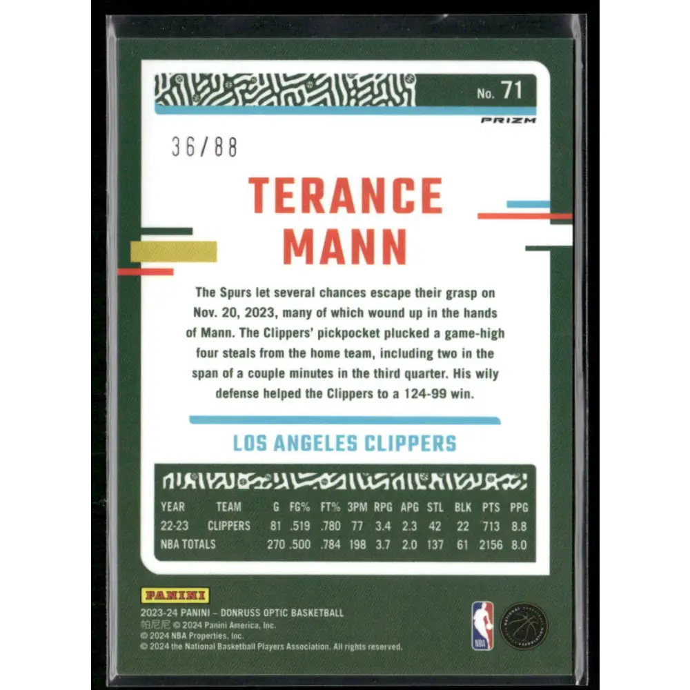 2023-24 Donruss Optic #71 Terance Mann Choice Red #/88