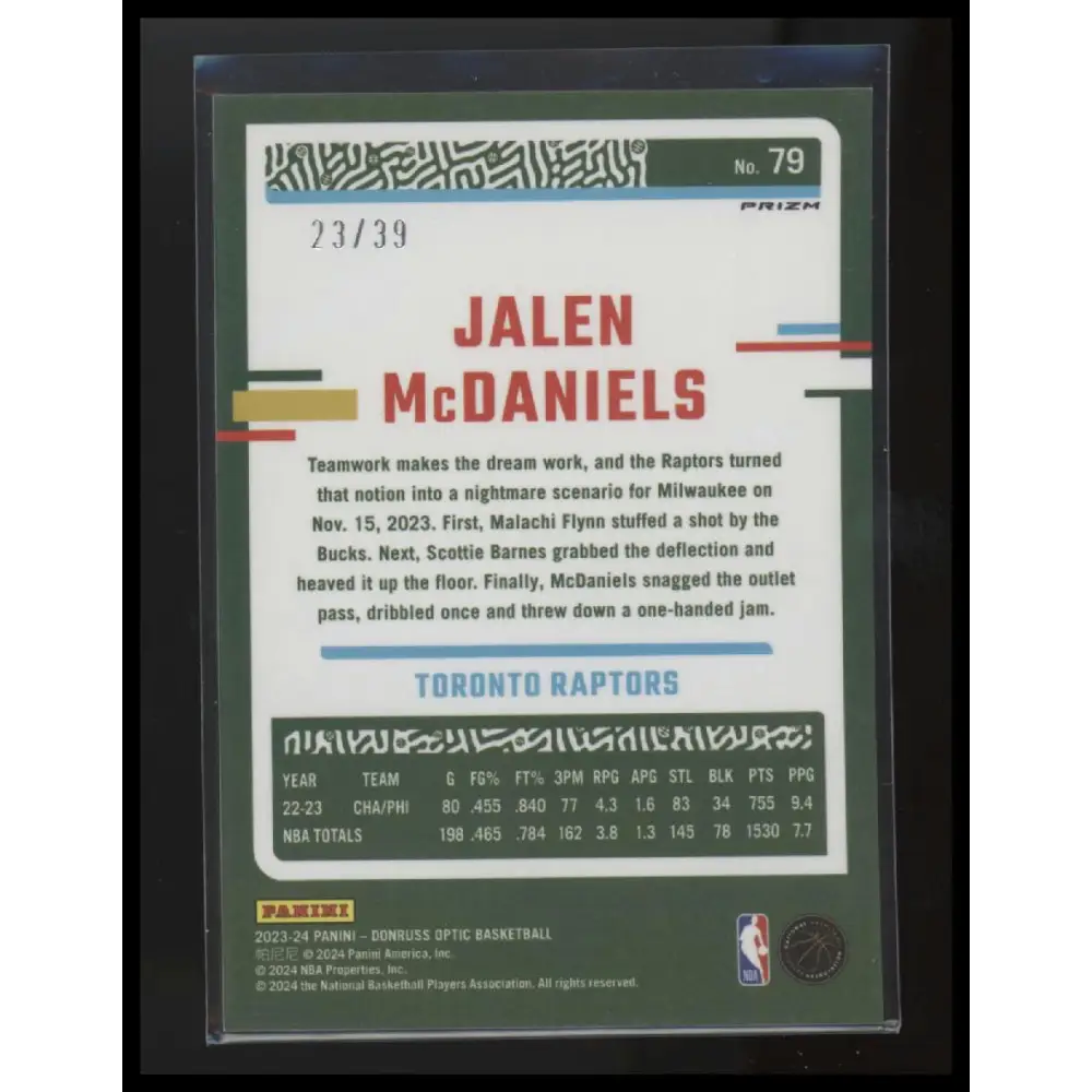2023-24 Donruss Optic #79 Jalen McDaniels Black Velocity #/39