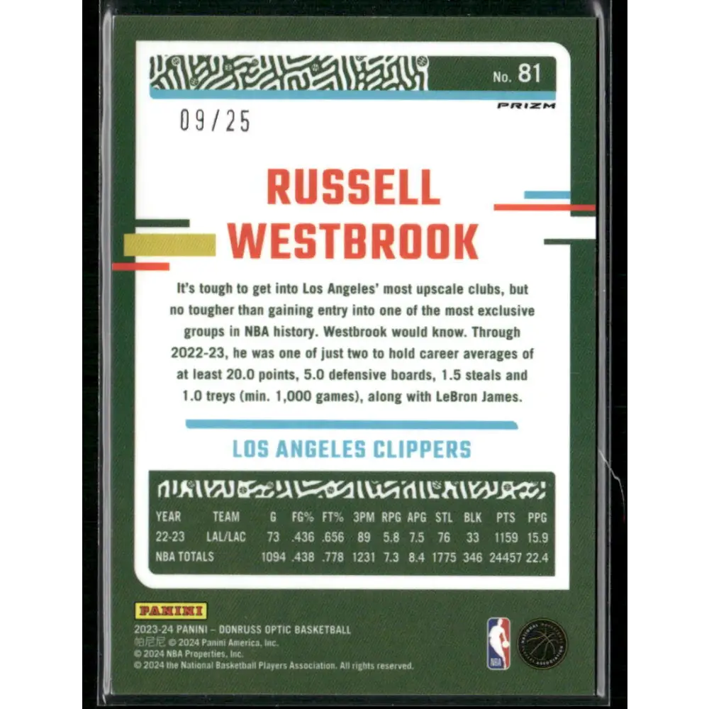 2023-24 Donruss Optic #81 Russell Westbrook Pink #/25