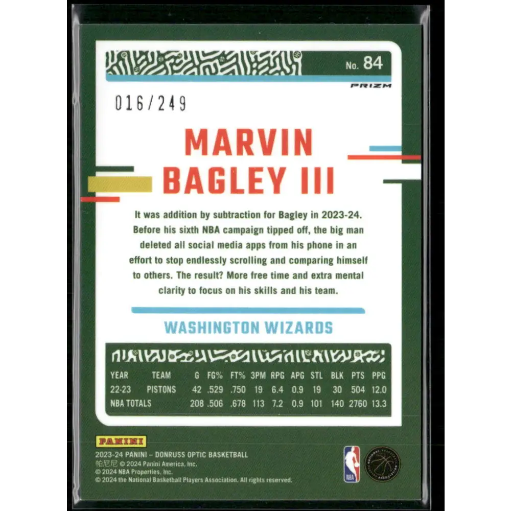 2023-24 Donruss Optic #84 Marvin Bagley III Aqua #/249
