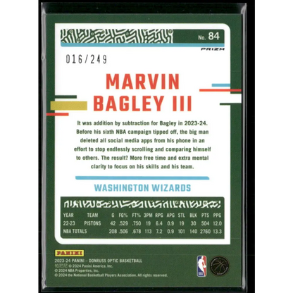 2023-24 Donruss Optic #84 Marvin Bagley III Aqua #/249