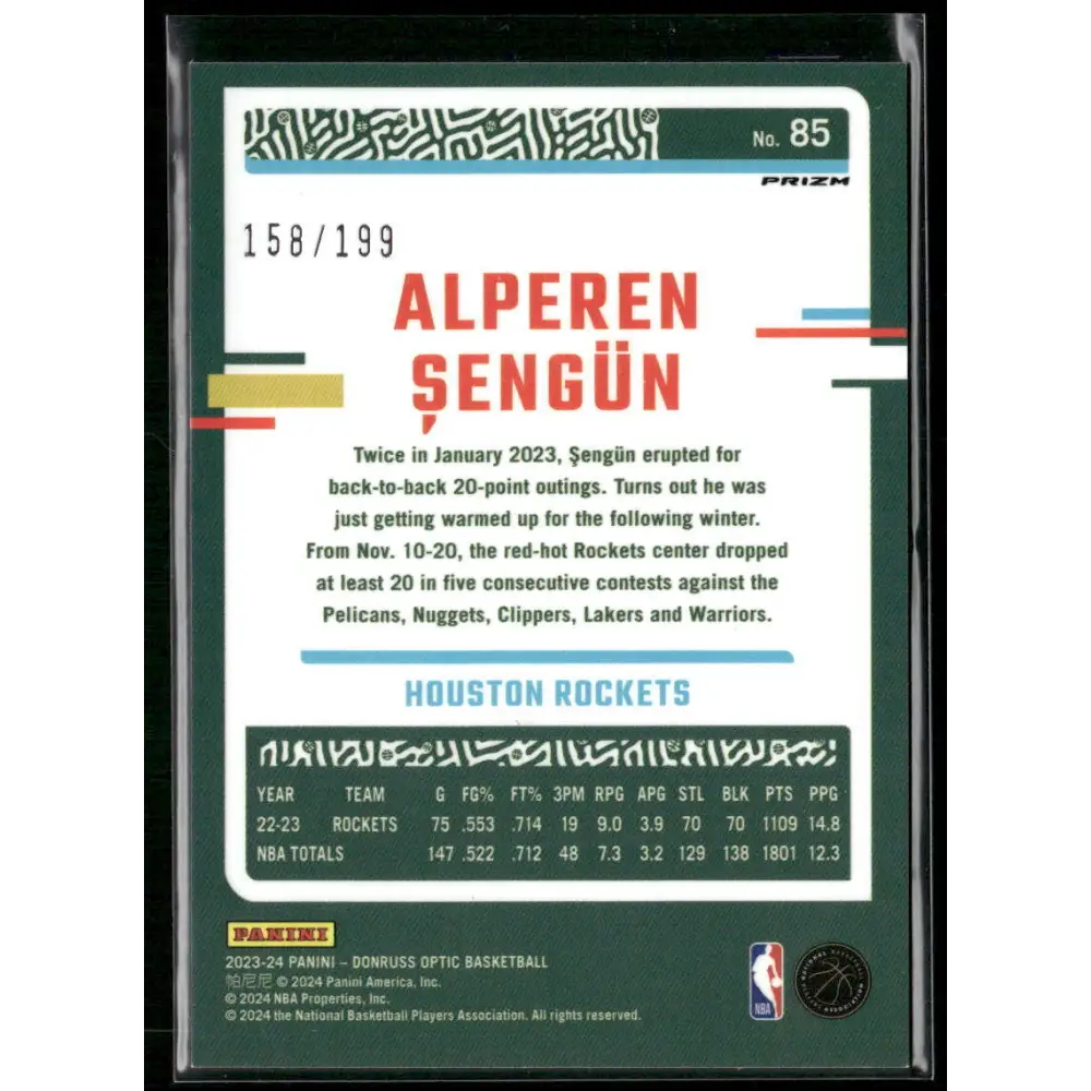 2023-24 Donruss Optic #85 Alperen Sengun Orange #/199
