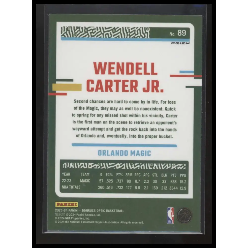 2023-24 Donruss Optic #89 Wendell Carter Jr. Choice Red and Green