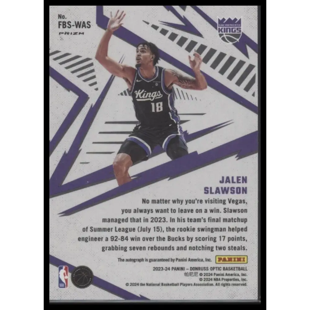2023-24 Donruss Optic #FBS-WAS Jalen Slawson Fast Break Signatures