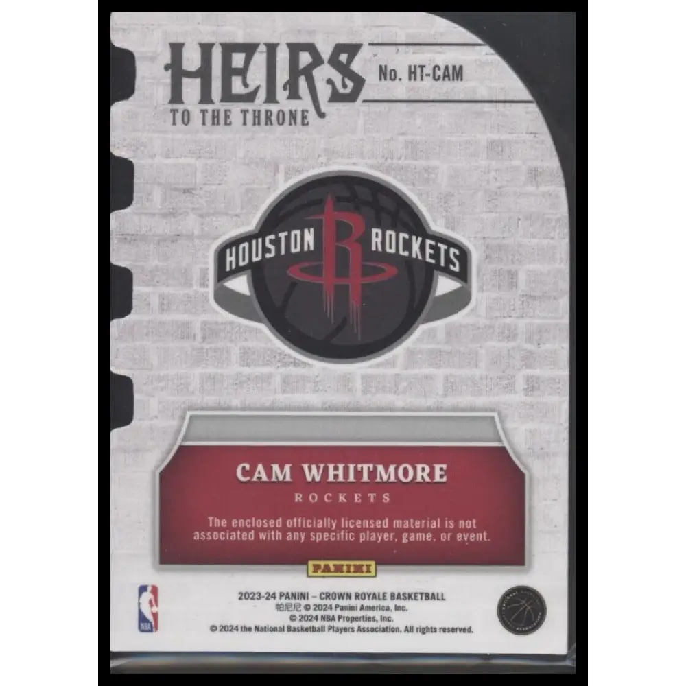 2023-24 Panini Crown Royale #HT-CAM Cam Whitmore Heirs to the Throne Prime #/25