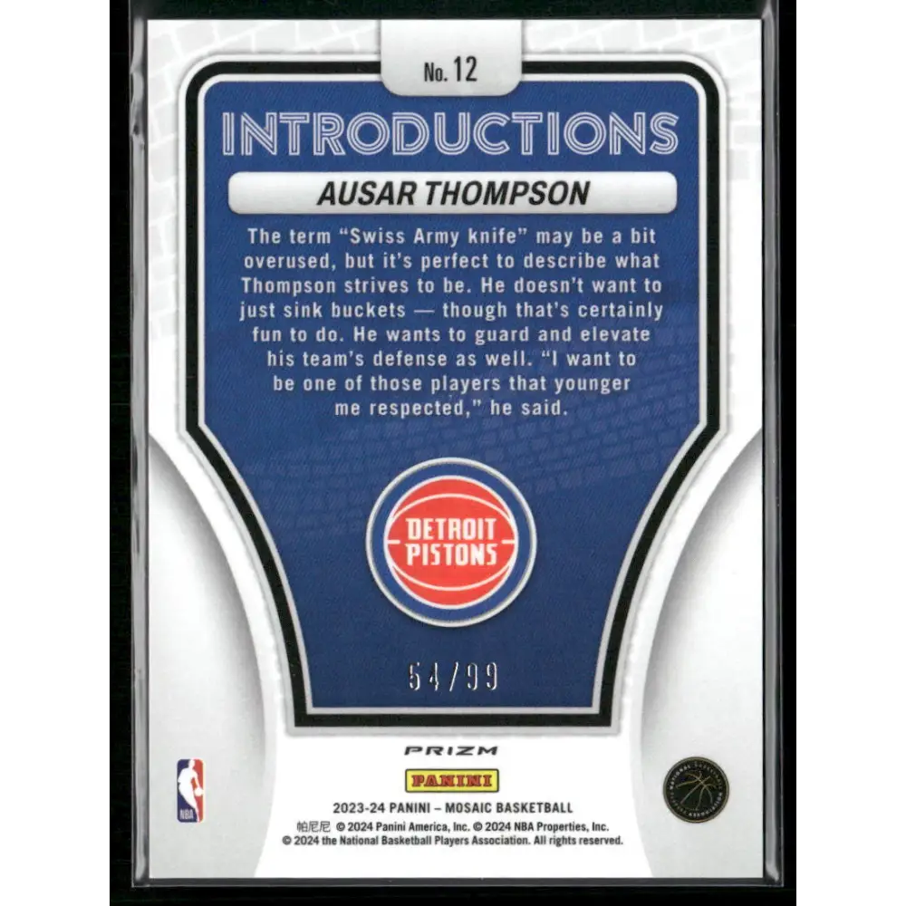 2023-24 Panini Mosaic #12 Ausar Thompson Introductions Mosaic Purple #/99