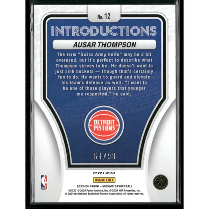 2023-24 Panini Mosaic #12 Ausar Thompson Introductions Mosaic Purple #/99