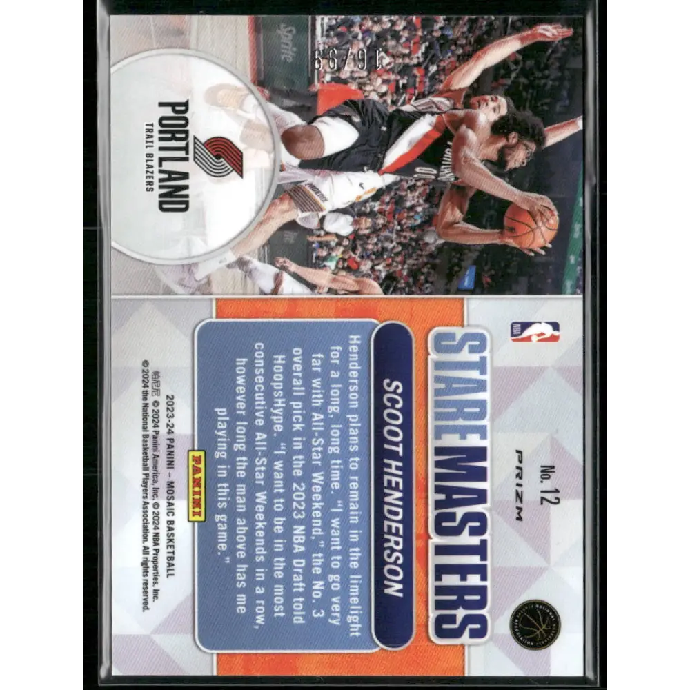 2023-24 Panini Mosaic #12 Scoot Henderson Stare Masters Mosaic Purple #/99