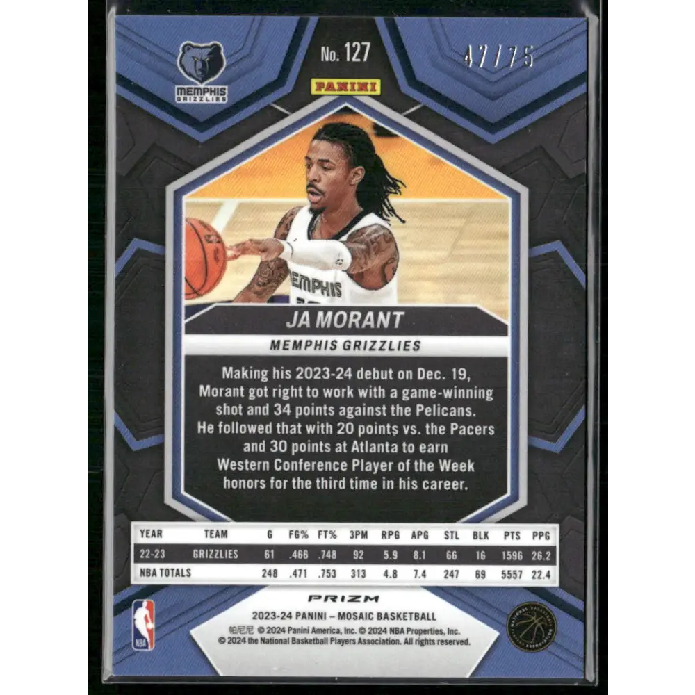 2023-24 Panini Mosaic #127 Ja Morant Teal #/75