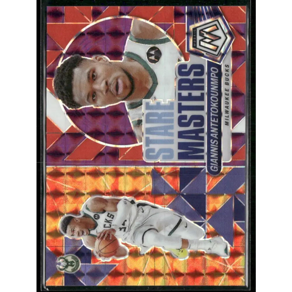 2023-24 Panini Mosaic #13 Giannis Antetokounmpo Stare Masters Mosaic Purple #/99