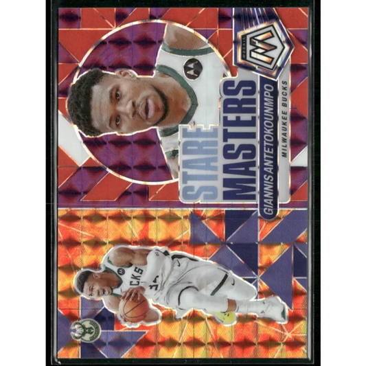 2023-24 Panini Mosaic #13 Giannis Antetokounmpo Stare Masters Mosaic Purple #/99