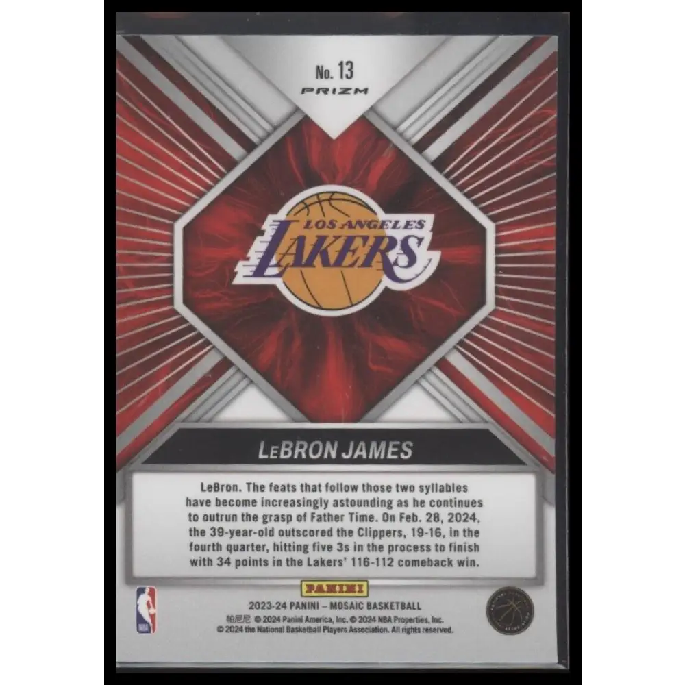 2023-24 Panini Mosaic #13 LeBron James Overdrive