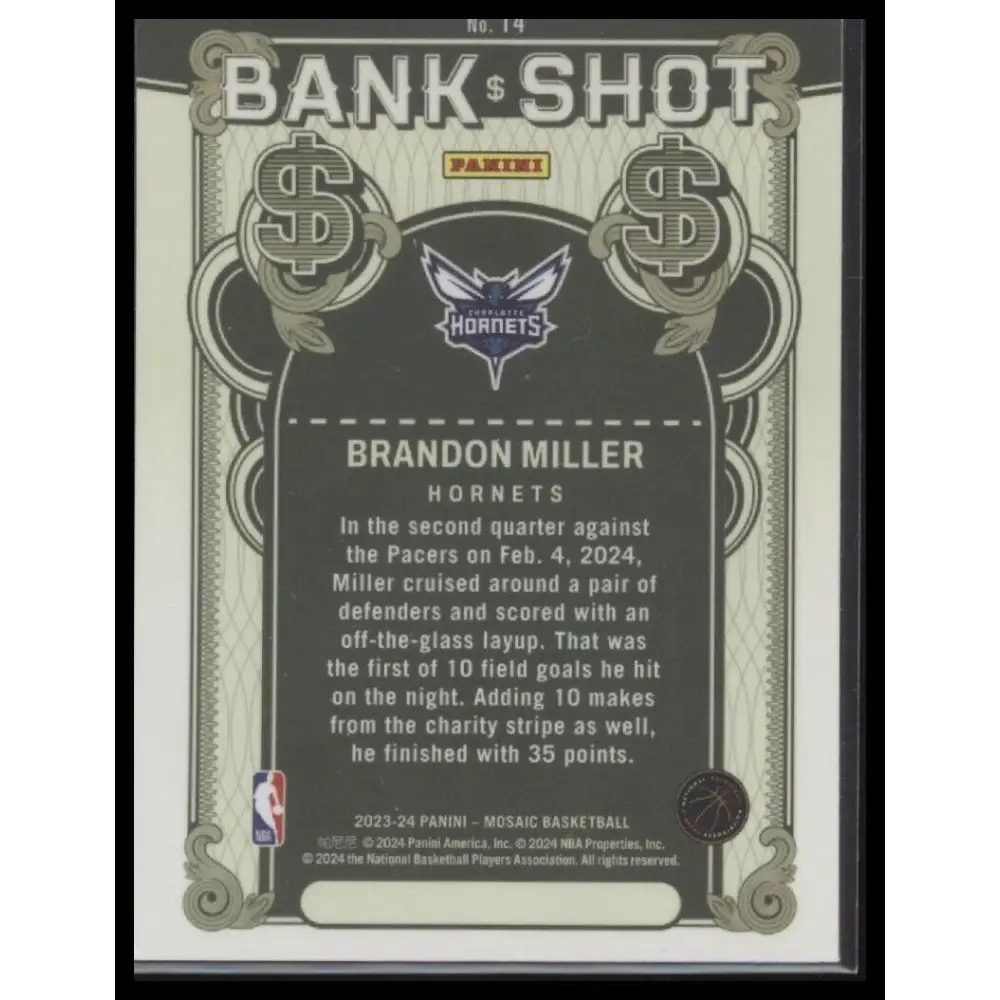 2023-24 Panini Mosaic #14 Brandon Miller Bank Shot